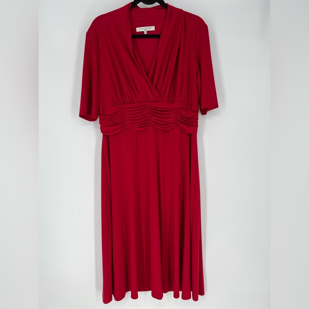 EVAN PICONE LOVE RED MIDI DRESS FLATTERING SILHOUETTE, ELEGANT AND CHIC